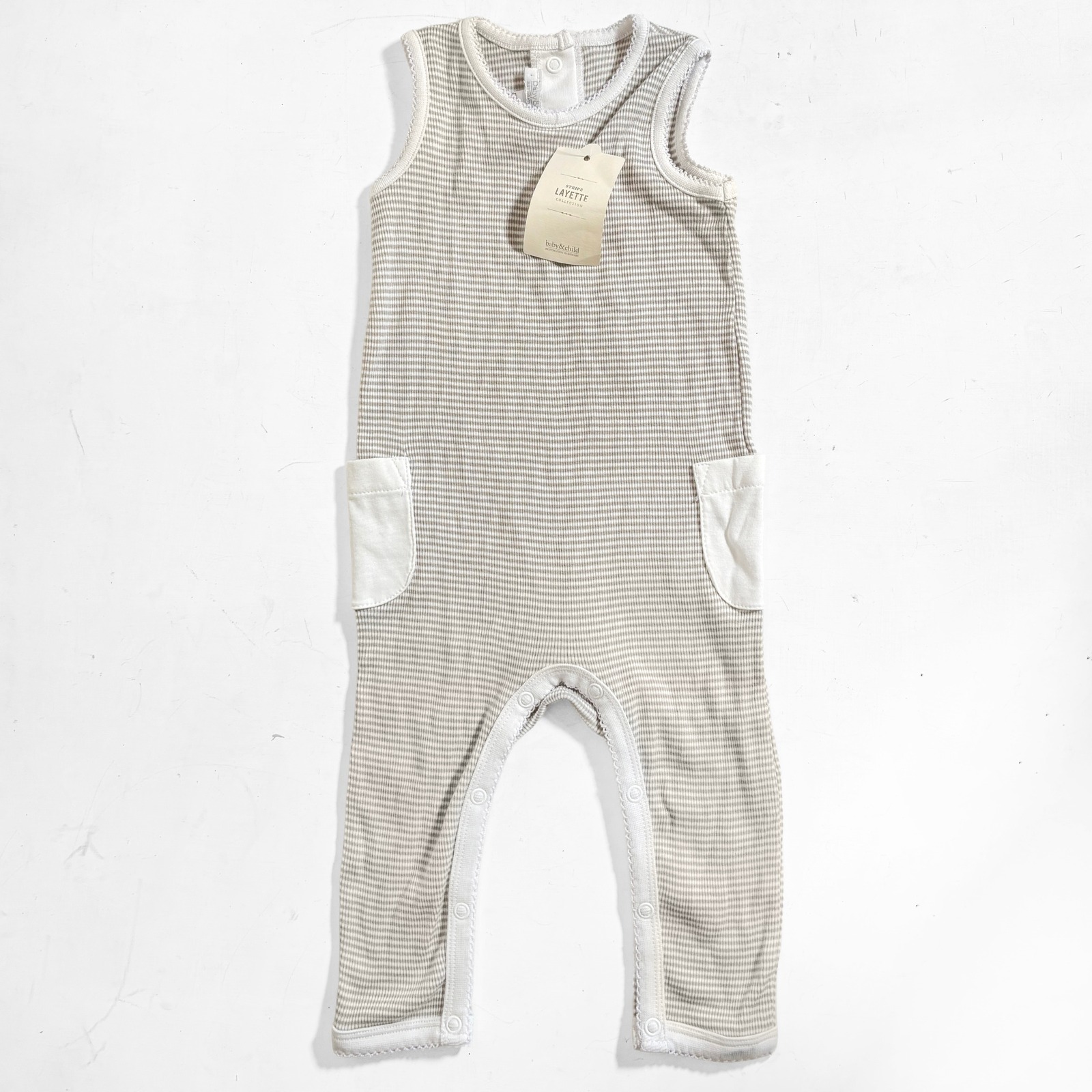 Restoration Hardware Baby & Child New Stripe Layette Romper 6-12m Neutral — image 2 of 6